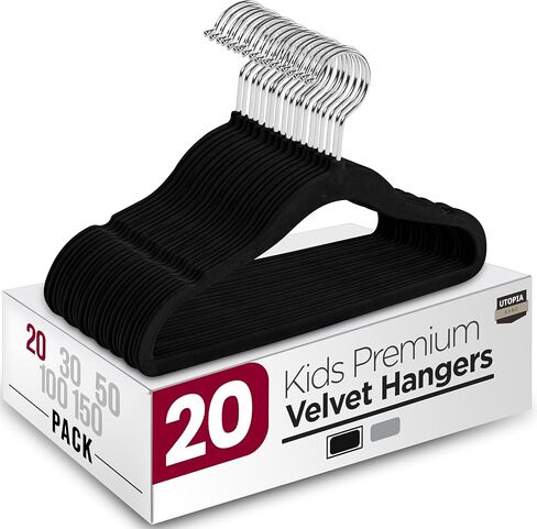 شماعات أطفال مخملية من يوتوبيا هوم (50 عبوة) - شماعات أطفال متينة مقاس 11 بوصة للخزانة - شماعات مثالية للأطفال الصغار غير قابلة للانزلاق للاستخدام اليومي (رمادي) in Kuwait