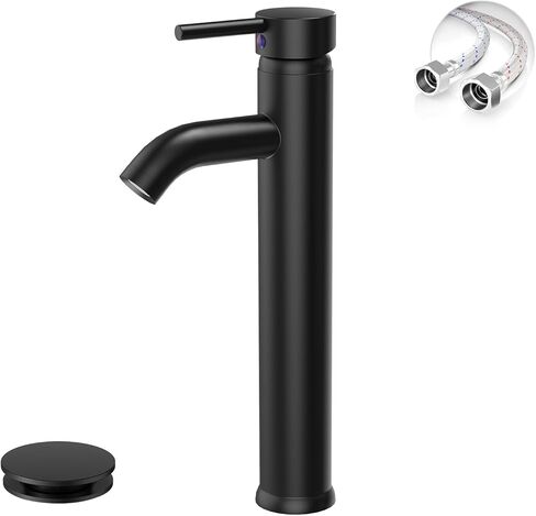 صنبور حمام أسود غير لامع بفتحة واحدة ومقبض واحد مع استنزاف منبثق مع مهوية الفائض، صنبور حمام، حوض سطح السفينة، صنابير تجارية حديثة، خلاط صنبور العرض، خرطوم خالٍ من الرصاص in Kuwait
