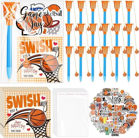 30 Set Valentine's Day Gifts Bulk Basketball Party Favors Basketball Hoop Pens Gift Set Basketball Stickers Basketball Card Basketball Valentine Sports Fans Party Prize Gifts in Kuwait