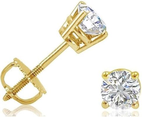 14K Yellow Gold Round Diamond Stud Earrings, 1/2 Carat Total Weight, Screw Back in Saudi Arabia