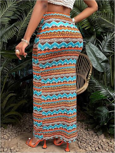 SHENHE Women's Boho Long Skirts Vintage High Waisted Beach Vacation Summer Bodycon Maxi Skirt in Saudi Arabia