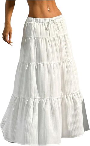Milumia Women's Striped Tiered Maxi Skirt Layered A Line Flowy Long Skirts in Saudi Arabia