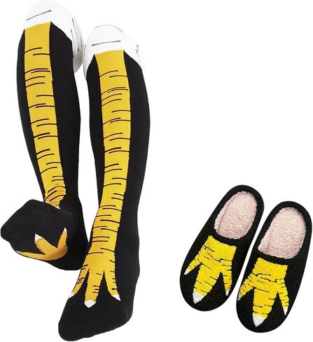 WHOTAY Funny Chicken Slipper with 1 Pair Crazy Chicken Leg Socks for Women Novelty Thanksgiving Turkey Costume Kids Gag Gifts in Saudi Arabia