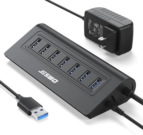 Powered USB Hub, JESWO 11-Port USB Hub 3.0 Splitter (7 USB 3.0 Data Transfer Ports + 4 Smart Charging Port), USB Hub Powered with Individual LED On/Off Switches and 12V/3A Power Adapter in Kuwait