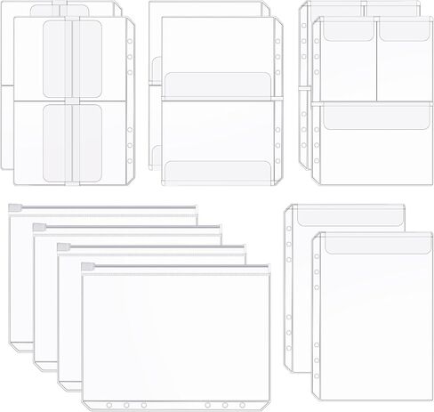 12 Pcs A5 Binder Inserts, 6 Holes Binder Folders Waterproof Binders Zipper Folders Document Filing Bags Clear Binders Inserts Collecting Sleeves for 6-Ring Notebook BinderLoose Leaf Bag(5Style) in Saudi Arabia