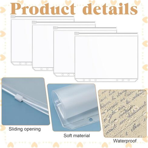 12 Pcs A5 Binder Inserts, 6 Holes Binder Folders Waterproof Binders Zipper Folders Document Filing Bags Clear Binders Inserts Collecting Sleeves for 6-Ring Notebook BinderLoose Leaf Bag(5Style) in Saudi Arabia