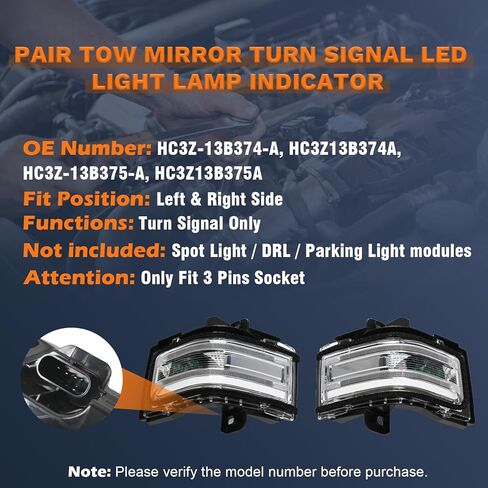 زوج مرآة سحب إشارة الانعطاف LED ضوء مؤشر المصباح متوافق مع F250 F350 F450 F550 Super Duty 2017-2026 استبدال HC3Z13B374A HC3Z13B375A الجانب الأيسر والأيمن قطعتان in Kuwait