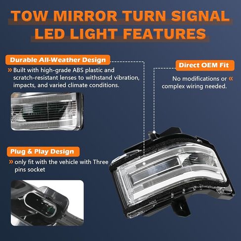 زوج مرآة سحب إشارة الانعطاف LED ضوء مؤشر المصباح متوافق مع F250 F350 F450 F550 Super Duty 2017-2026 استبدال HC3Z13B374A HC3Z13B375A الجانب الأيسر والأيمن قطعتان in Kuwait