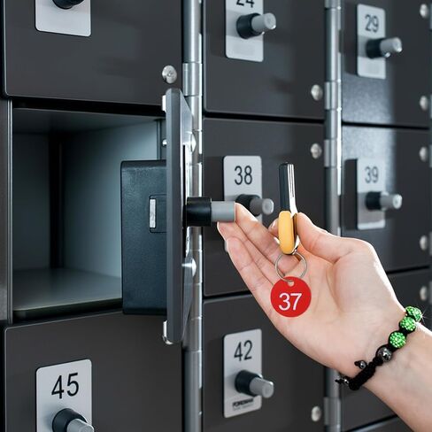 1-100 بطاقة مفاتيح مرقمة، علامات أرقام بلاستيكية مع علامة تعريف معدنية حلقية للفنادق والمطاعم والمهاجع والخزائن وسلاسل المفاتيح - أحمر in Kuwait