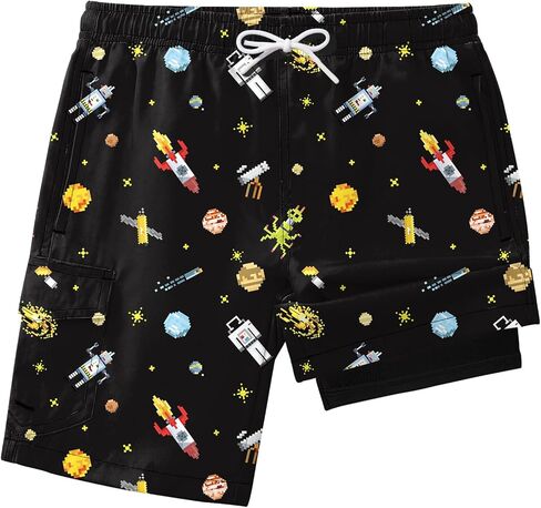 SILKWORLD Boys Swim Trunks Quick Dry Swimming Shorts with Compression Liner Soft Beach Cargo Bathing Suits for 5-16 Years in Kuwait