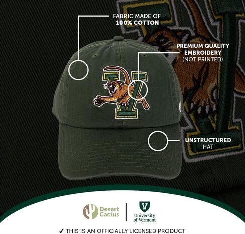 قبعة بيسبول جامعة صبار الصحراء من فيرمونت، قبعات UVM Catamounts ذات حواف مطرزة، قبعة قابلة للتعديل بحزام من القماش للكبار (النمط A) أخضر in Saudi Arabia
