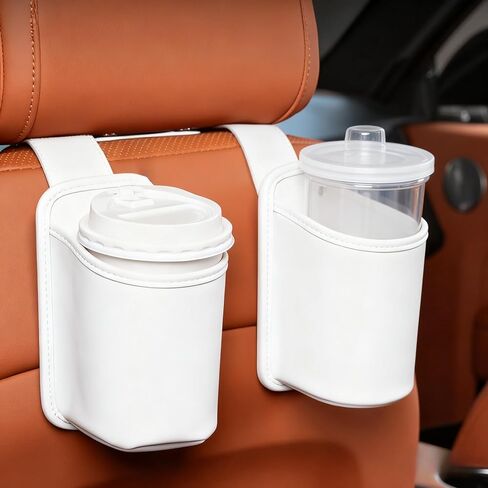 حامل أكواب مكون من قطعتين لمنظم ظهر مقعد السيارة من جلد نابا الفاخر مع حاملات مشروبات سهلة التركيب للعائلات ورحلات الطريق (أسود) in Kuwait