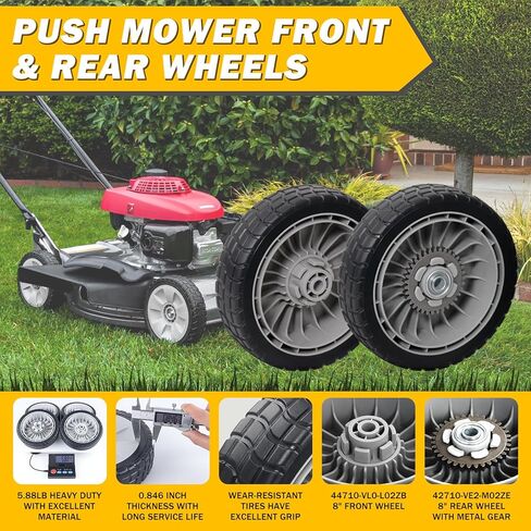 4 Pcs 8" Lawn Mower Wheels Compatible with Honda HRR216 HRS216 HRT216 Lawn Mower 2 Rear Wheels Replace for 42710-VE2-M02ZE and 2 Front Wheels Replace for 44710-VL0-L02ZB in Kuwait