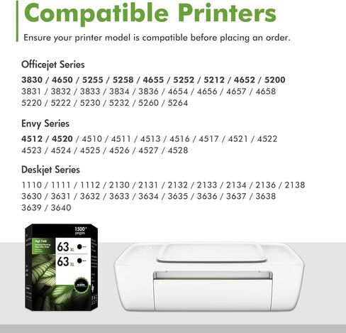 63XL 63 Black Ink Cartridges Replacement for HP 63 XL Black Ink Work for Envy 4520 Officejet 3830 4650 5255 5258 5200 4655 Envy 4512 Deskjet 1112 2130 3630 Printer High Yield Black 2-Pack in Kuwait