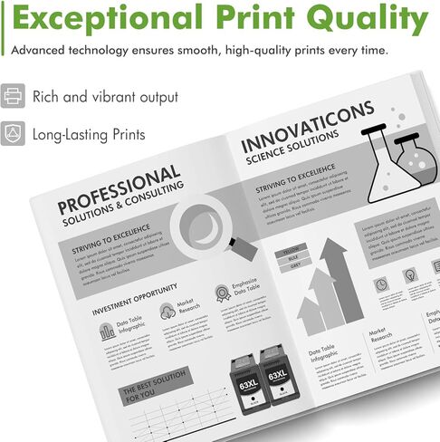 63XL 63 Black Ink Cartridges Replacement for HP 63 XL Black Ink Work for Envy 4520 Officejet 3830 4650 5255 5258 5200 4655 Envy 4512 Deskjet 1112 2130 3630 Printer High Yield Black 2-Pack in Kuwait