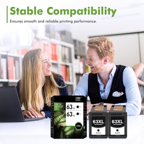 63XL 63 Black Ink Cartridges Replacement for HP 63 XL Black Ink Work for Envy 4520 Officejet 3830 4650 5255 5258 5200 4655 Envy 4512 Deskjet 1112 2130 3630 Printer High Yield Black 2-Pack in Kuwait