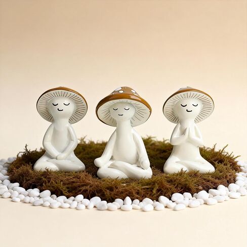 3 Pcs Mushroom Decor Figurines - Meditation Decor Statues for Living Room, Bedroom, Office - Resin Sculptures for Mindfulness Enthusiasts Home Decor Lovers Nature Lovers (White-Brown) in Saudi Arabia