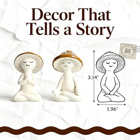 3 Pcs Mushroom Decor Figurines - Meditation Decor Statues for Living Room, Bedroom, Office - Resin Sculptures for Mindfulness Enthusiasts Home Decor Lovers Nature Lovers (White-Brown) in Saudi Arabia