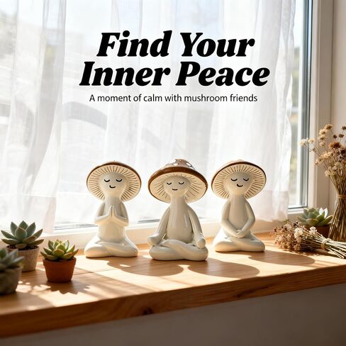 3 Pcs Mushroom Decor Figurines - Meditation Decor Statues for Living Room, Bedroom, Office - Resin Sculptures for Mindfulness Enthusiasts Home Decor Lovers Nature Lovers (White-Brown) in Saudi Arabia