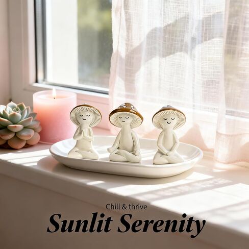 3 Pcs Mushroom Decor Figurines - Meditation Decor Statues for Living Room, Bedroom, Office - Resin Sculptures for Mindfulness Enthusiasts Home Decor Lovers Nature Lovers (White-Brown) in Saudi Arabia