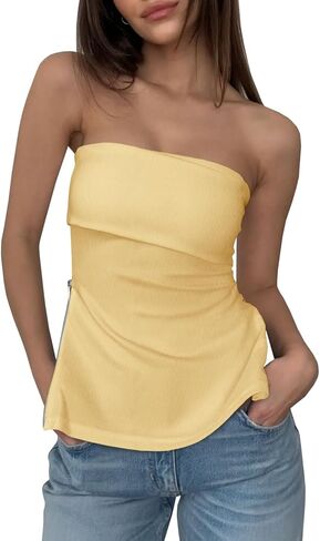 Cicy Bell Womens Strapless Tube Tops Fitted Ribbed Knit Y2K Going Out T Shirts Summer Side Zipper Backless Bandeau Tops in Saudi Arabia