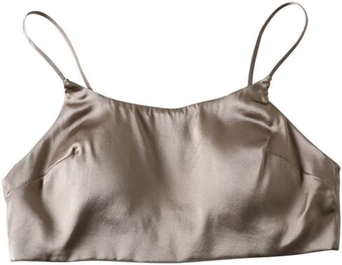 قميص نسائي من حرير التوت الحقيقي من الساتان - توب قصير بحمالة صدر لاسلكية، قميص بدون أكمام بحزام سباغيتي برقبة على شكل حرف V in Kuwait