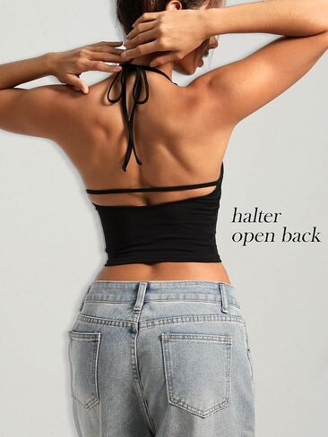 Navneet Women Y2K High Neck Tie Backless Halter Crop Top Open Back Sleeveless Going Out Tank Top in Saudi Arabia