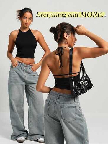 Navneet Women Y2K High Neck Tie Backless Halter Crop Top Open Back Sleeveless Going Out Tank Top in Saudi Arabia