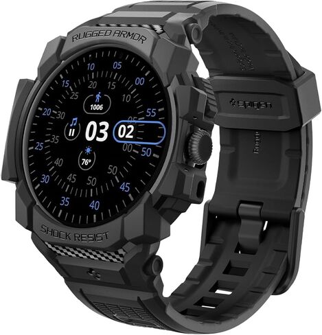 Spigen Rugged Armor Pro مصمم لساعة Google Pixel Watch 3 مقاس 45 ملم مع حزام حماية لساعة Google Pixel (2024) - أسود غير لامع in Saudi Arabia