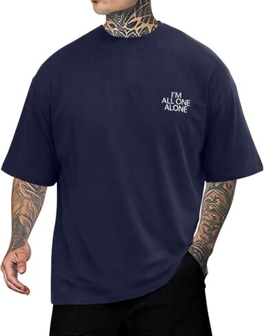 Men's Fashion Oversize T Shirts Letter Print Graphic Tees Casual Baggy Short Sleeve T-Shirts Rapper Streetwear Tops in Kuwait