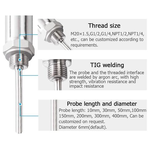 1PCS Temperature Transmitter PT100 Thermistor Temperature Transducer 0-5V Output 24VDC Intelligen Temperature Sensor(ATS320DC,200mm) in Kuwait