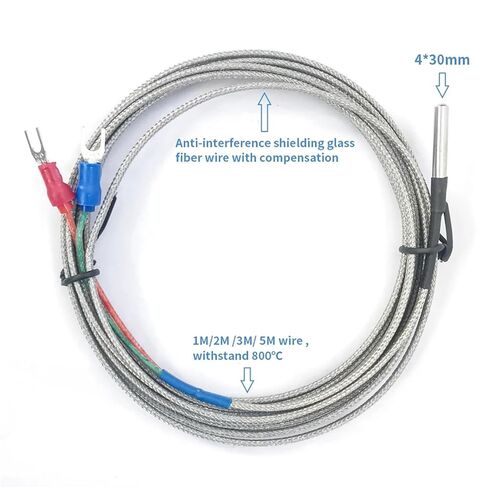 Premium Temperature Sensor 4 * 30mm in-line Type Thermocouple K/J/PT100 Type 0-800℃ for PID Temperature Controller Wire 1M 2M 3 metres(J Type 1M) in Kuwait