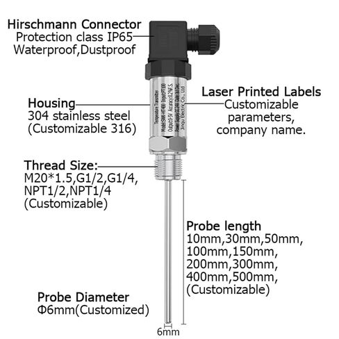 1PCS Temperature Transmitter PT100 Thermistor Temperature Transducer 0-5V Output 24VDC Intelligen Temperature Sensor(Champagne,150mm) in Kuwait