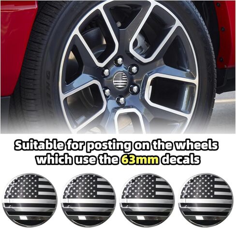 4PCS Custom 63mm 2.5" Silver Black American Flag Wheel Center Cap Stickers - Aluminum Metal Hub Cap Decals for Car, Truck, SUV Rims Decorative Accessories in Saudi Arabia