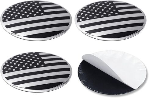 4PCS Custom 63mm 2.5" Silver Black American Flag Wheel Center Cap Stickers - Aluminum Metal Hub Cap Decals for Car, Truck, SUV Rims Decorative Accessories in Saudi Arabia