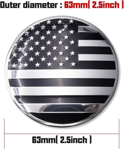 4PCS Custom 63mm 2.5" Silver Black American Flag Wheel Center Cap Stickers - Aluminum Metal Hub Cap Decals for Car, Truck, SUV Rims Decorative Accessories in Saudi Arabia