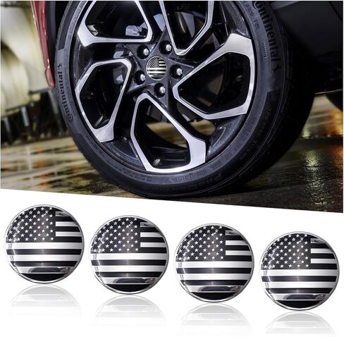 4PCS Custom 63mm 2.5" Silver Black American Flag Wheel Center Cap Stickers - Aluminum Metal Hub Cap Decals for Car, Truck, SUV Rims Decorative Accessories in Saudi Arabia