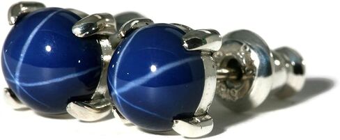 Salish Sea Inspirations 8mm Created Blue Star Sapphire Sterling Silver Four Prong Stud Earrings in Kuwait