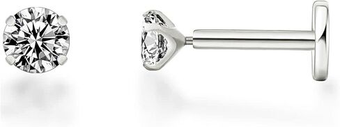 Solitaire Flat Back Stud Earrings by Ginger Lyne for Cartilage Helix Tragus – 4K Yellow or White Gold over Sterling Silver Body Jewelry with 5A CZ – 3mm or 5mm Stones – 6mm or 8mm Post in Saudi Arabia