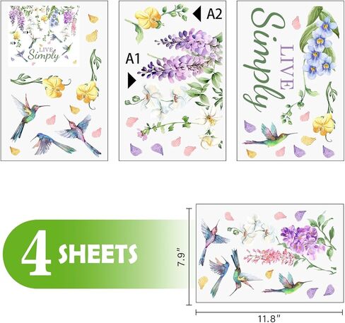 Mfault Spring Summer Floral Hummingbird Window Clings, Live Simply Wisteria Orchid Flower Stickers Decals Decorations, Botanical Petal Home Living Room Kitchen Decor in Saudi Arabia