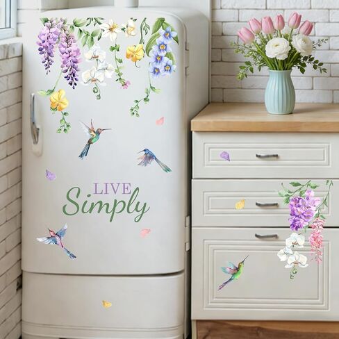 Mfault Spring Summer Floral Hummingbird Window Clings, Live Simply Wisteria Orchid Flower Stickers Decals Decorations, Botanical Petal Home Living Room Kitchen Decor in Saudi Arabia
