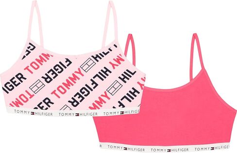 Tommy Hilfiger Girls' Crop Sports Bra (Pack of 2), Racerback Straps & Soft Elastic Waistband, Cotton & Spandex, White Blush in Saudi Arabia