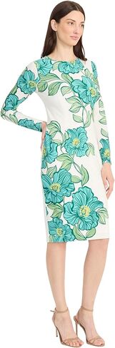 Maggy London Women's Long Sleeve Printed Sheath, Tropadelic Floral-Softwhite/Jade Green in Saudi Arabia