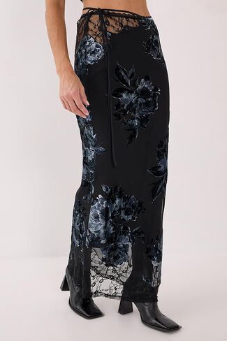 Nasty Gal Floral Devore Lace Cut Out Tie Waist Maxi Skirt in Saudi Arabia