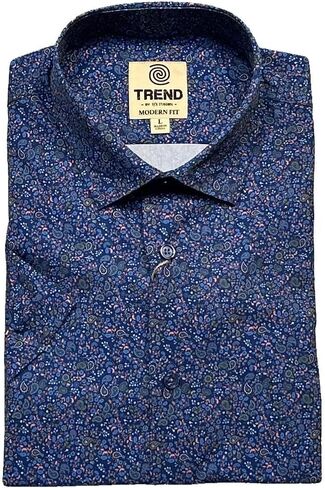Trend Men's 'Micro Floral' Print Stretch Modern Fit Short Sleeve Sport Shirt in Saudi Arabia