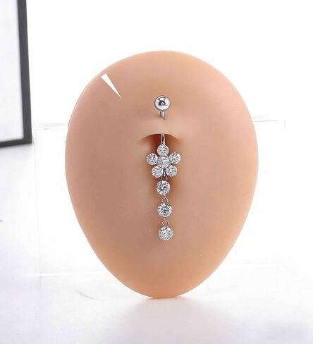 TIANCI FBYJS G23 Titanium Dangle Belly Button Rings for Women 14G Belly Ring Clicker Dangling Piercing Jewelry Curved Reverse with Flower Butterfly CZ Hypoallergenic Navel Piercing in Saudi Arabia