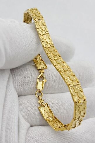 10K Yellow Gold Nugget Bracelet For Men Women 7.5 mm 7.75 inch in Saudi Arabia
