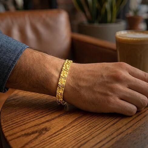 10K Yellow Gold Nugget Bracelet For Men Women 7.5 mm 7.75 inch in Saudi Arabia