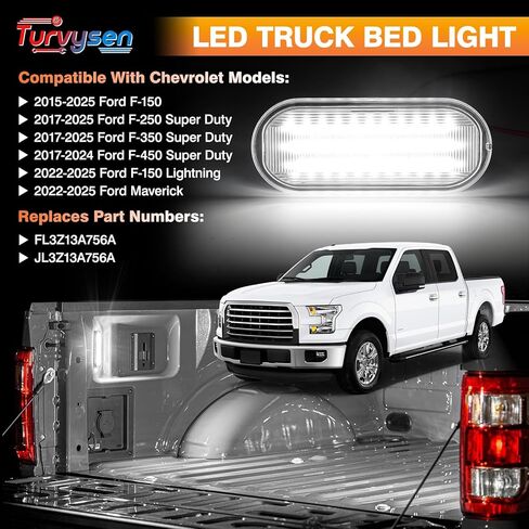 مصابيح سرير شاحنة LED متوافقة مع 2015-2025 Ford F150، F250 F350 F450 Super Duty، 2022-2025 F150 Lightning Maverick، مجموعة مصابيح سرير البضائع البيضاء فائقة السطوع 6000K، OEM FL3Z13A756A، قطعتان in Kuwait