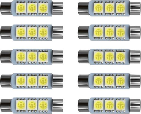 10PCS Car T6 Vanity Mirror Sun Visor LED Light, Cars Vanity Bulbs, 5050 3SMD 12V Super Bright Waterproof Vehicle Reading Light Bulb, 28mm Plug and Play Interior Lighting Kit (White) in Saudi Arabia